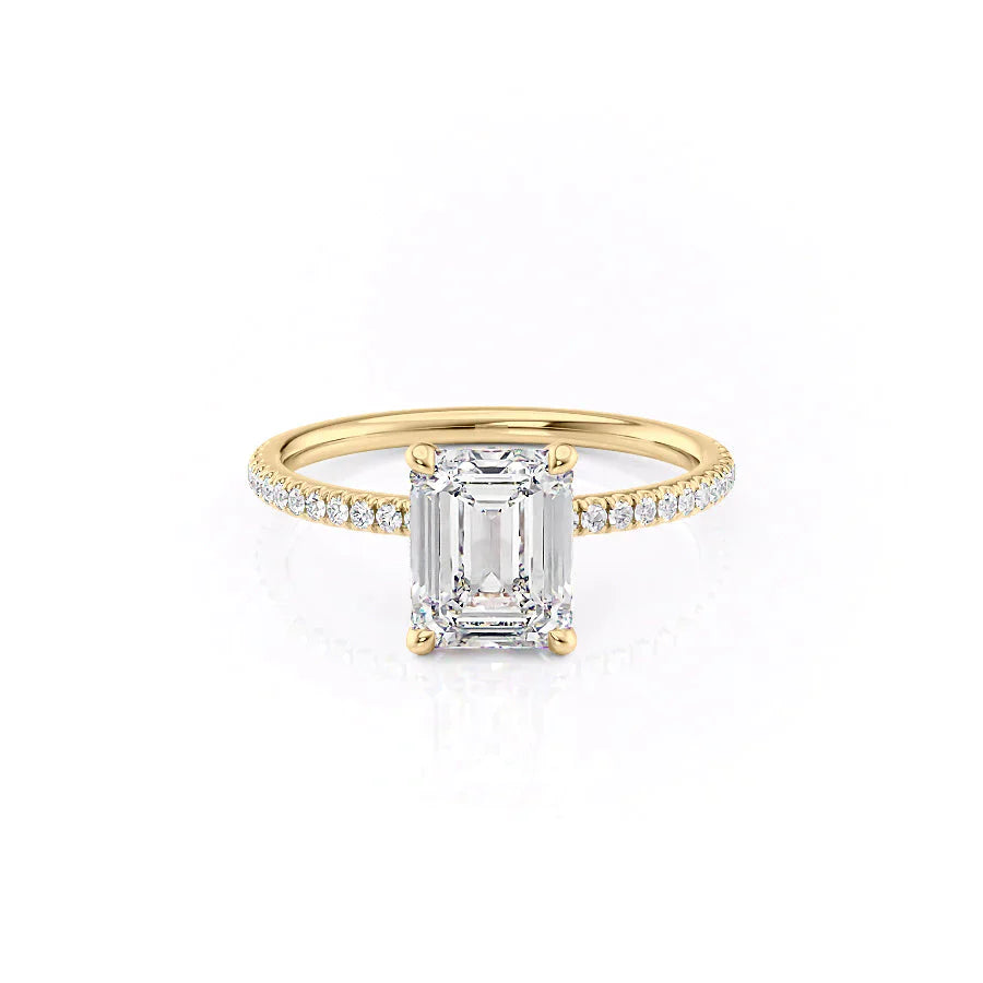 The Nelly Set  With A 2.5 Carat Emerald 14K Yellow Gold Moissanite