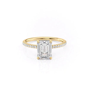 The Pave Nelly Set  With A 2.5 Carat Emerald 18K Yellow Gold Moissanite