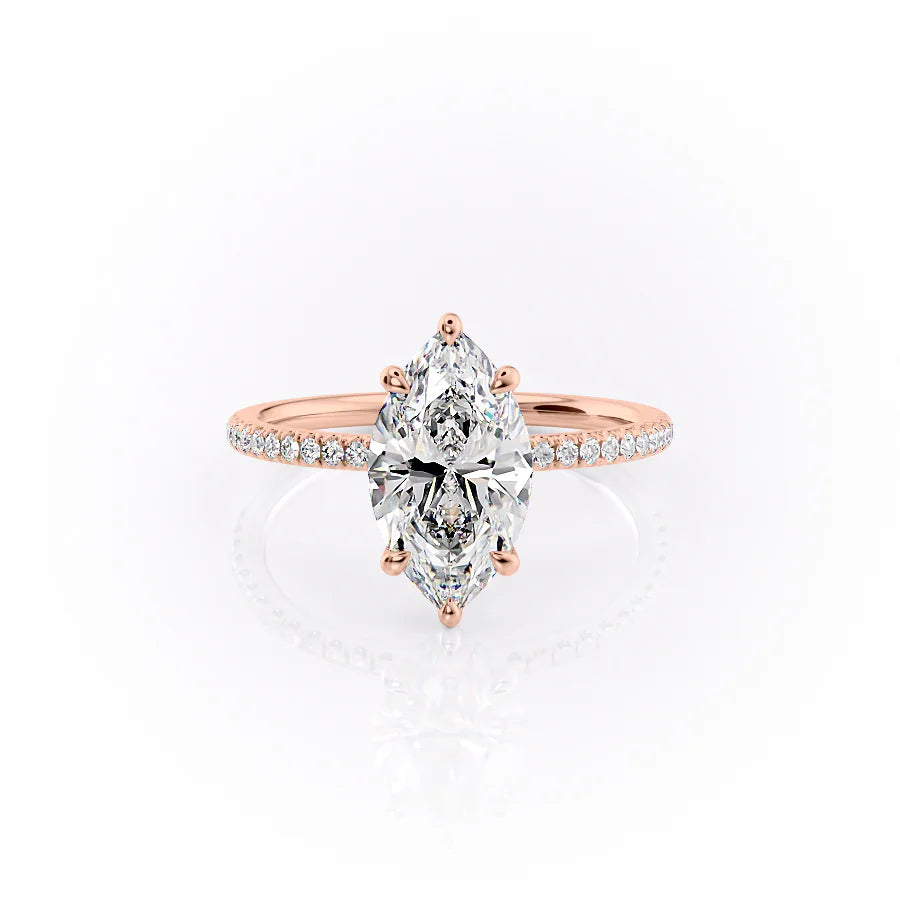 The Pave Nelly Set With A 2.5 Carat Marquise 14K Rose Gold Lab Diamond