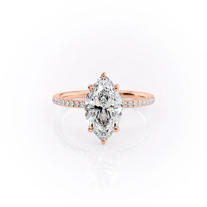 The Pave Nelly Set With A 2.5 Carat Marquise 14K Rose Gold Lab Diamond