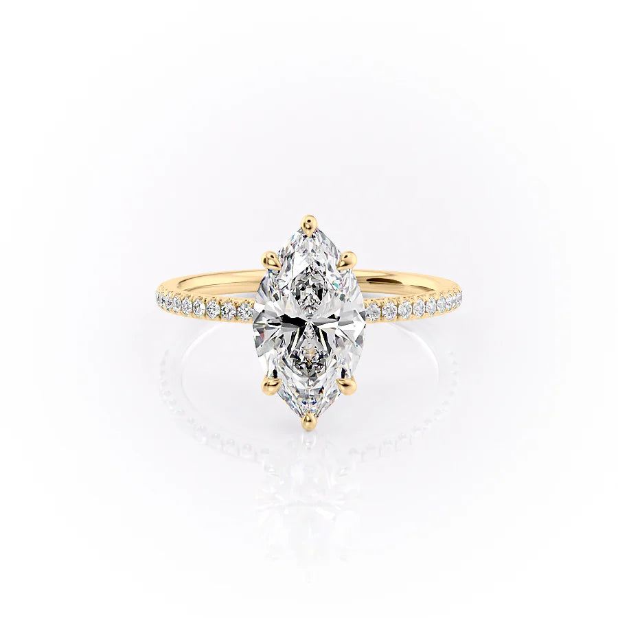 The Pave Nelly Set With A 3 Carat Marquise 18K Yellow Gold Lab Diamond