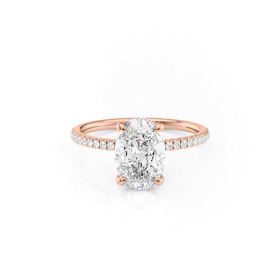 The Nelly Set With A 2.5 Carat Oval 14K Rose Gold Lab Diamond