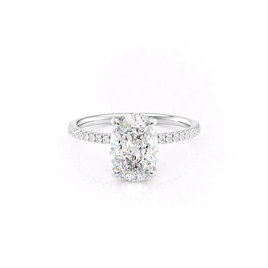 The Pave Nelly Set  With A 1 Carat Oval 18K White Gold Moissanite