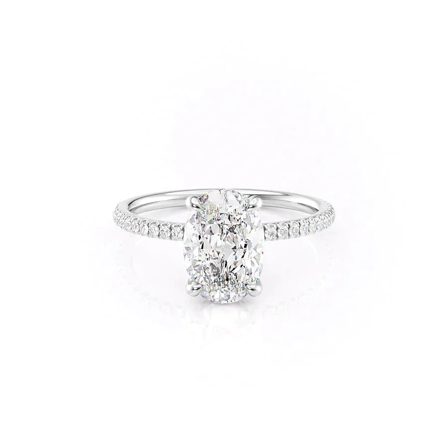 The Nelly Set  With A 4.5 Carat Oval 14K White Gold Moissanite