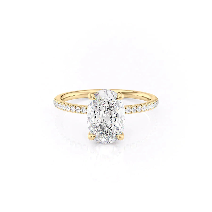 The Pave Nelly Set  With A 2.5 Carat Oval 14K Yellow Gold Moissanite
