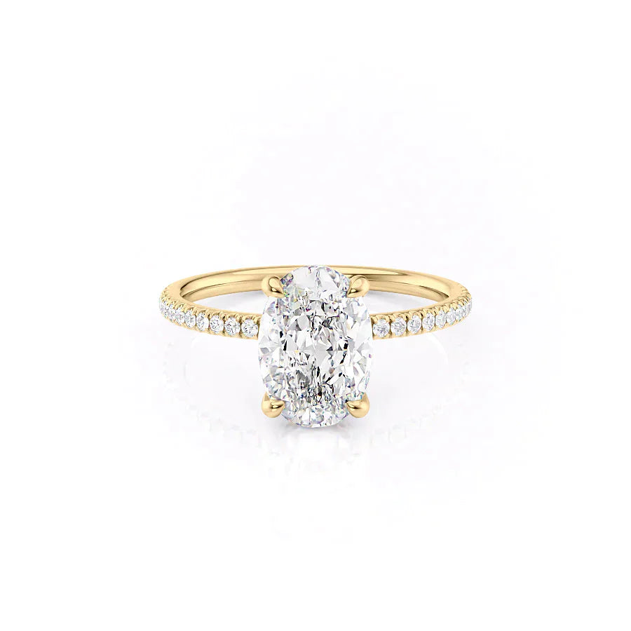 The Nelly Set  With A 2.5 Carat Oval 14K Yellow Gold Moissanite