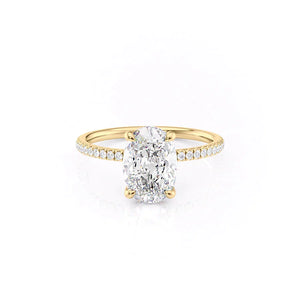 The Nelly Set  With A 3 Carat Oval 18K Yellow Gold Moissanite