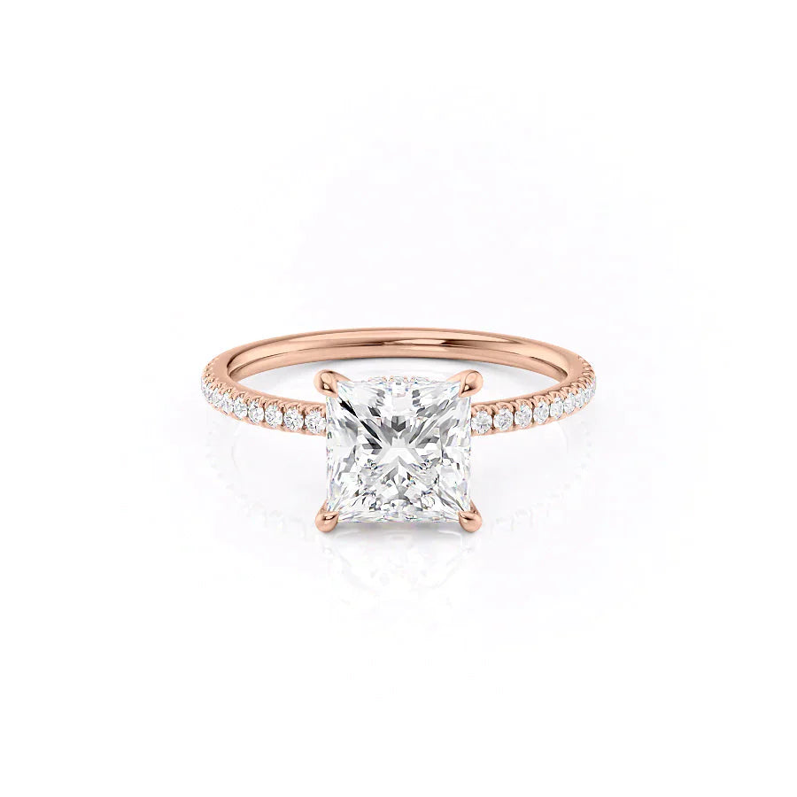 The Nelly Set  With A 5 Carat Princess 14K Rose Gold Moissanite