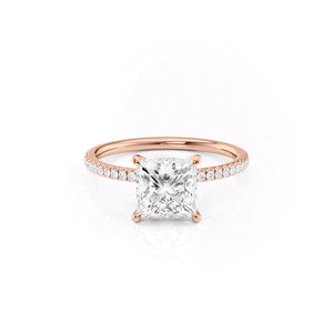 The Nelly Set  With A 5 Carat Princess 14K Rose Gold Moissanite