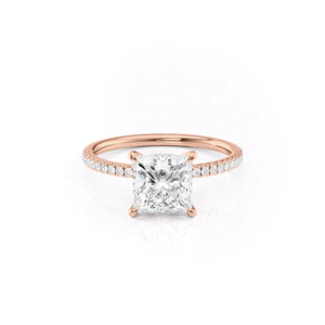 The Pave Nelly Set  With A 1 Carat Princess 14K Rose Gold Moissanite