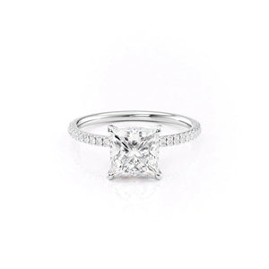 The Pave Nelly Set  With A 2.5 Carat Princess 18K White Gold Moissanite
