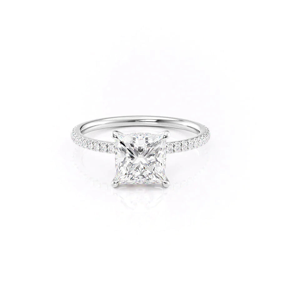 The Pave Nelly Set With A 1 Carat Princess 18K White Gold Lab Diamond