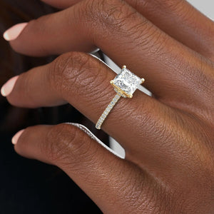 The Pave Nelly Set  With A 1 Carat Princess 18K Yellow Gold Moissanite