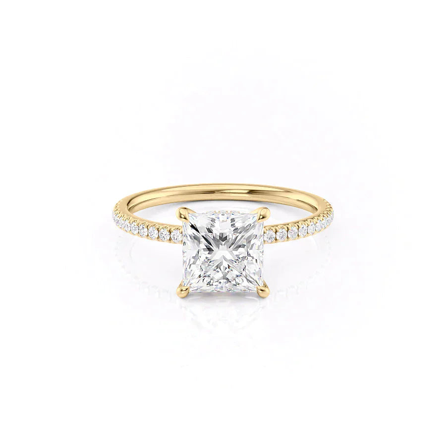 The Nelly Set  With A 2.5 Carat Princess 18K Yellow Gold Moissanite