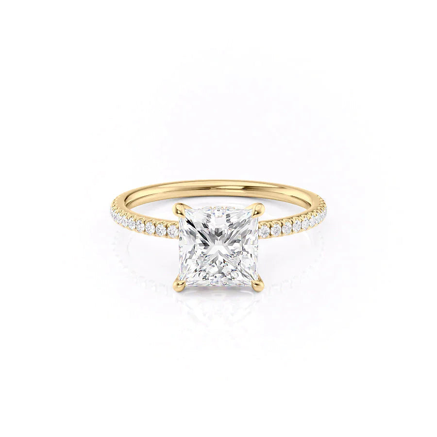 The Pave Nelly Set  With A 2.5 Carat Princess 18K Yellow Gold Moissanite