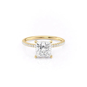 The Pave Nelly Set  With A 2.5 Carat Princess 18K Yellow Gold Moissanite