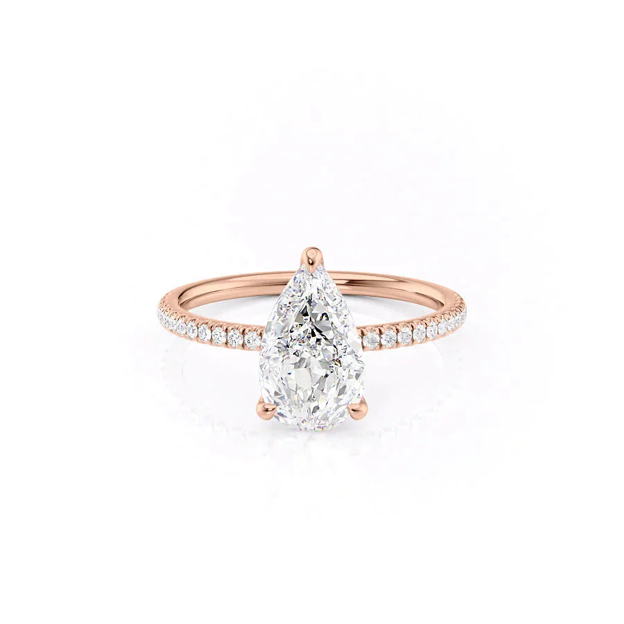 The Nelly Set  With A 2 Carat Pear 14K Rose Gold Moissanite