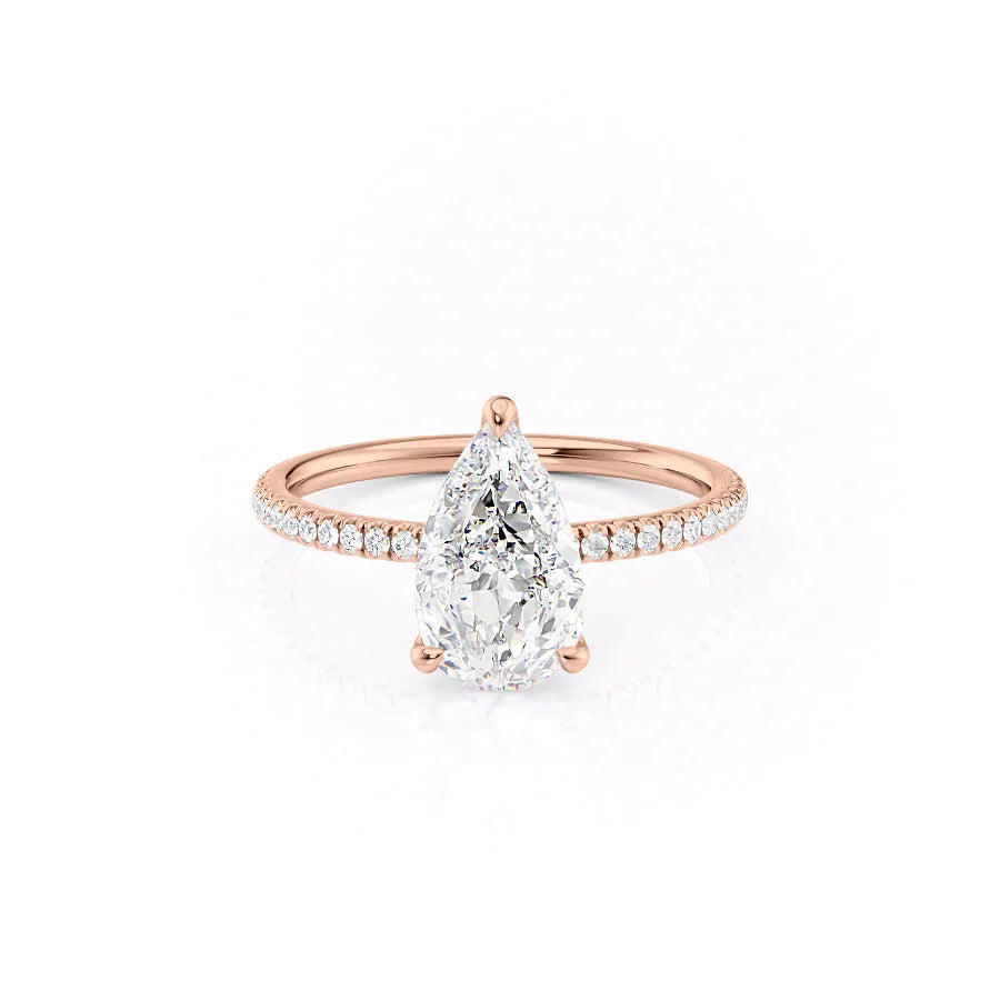 The Pave Nelly Set With A 3 Carat Pear 18K Rose Gold Lab Diamond