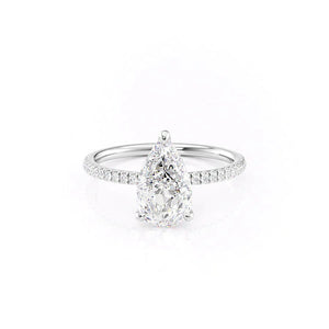 The Pave Nelly Set  With A 2.5 Carat Pear 18K White Gold Moissanite