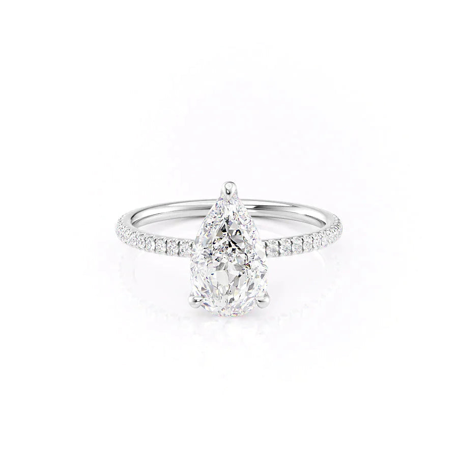 The Pave Nelly Set  With A 1.5 Carat Pear 18K White Gold Moissanite