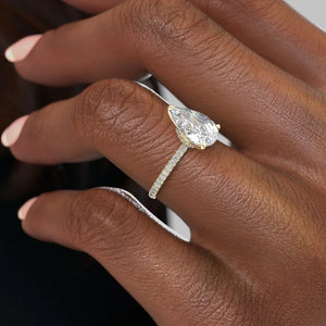 The Nelly Set  With A 5 Carat Pear 14K Yellow Gold Moissanite