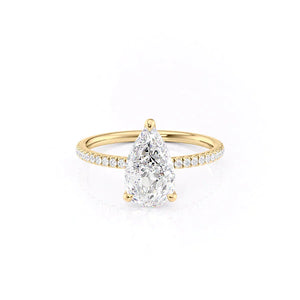 The Nelly Set  With A 2 Carat Pear 18K Yellow Gold Moissanite