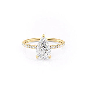 The Pave Nelly Set  With A 2.5 Carat Pear 18K Yellow Gold Moissanite
