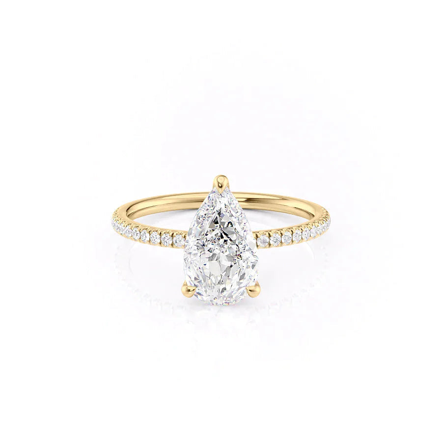 The Pave Nelly Set  With A 2 Carat Pear 18K Yellow Gold Moissanite