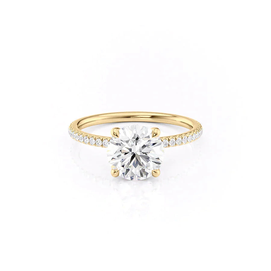 The Pave Nelly Set  With A 3 Carat Round 18K Yellow Gold Moissanite