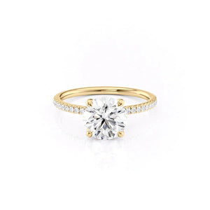 The Pave Nelly Set  With A 2.5 Carat Round 18K Yellow Gold Moissanite