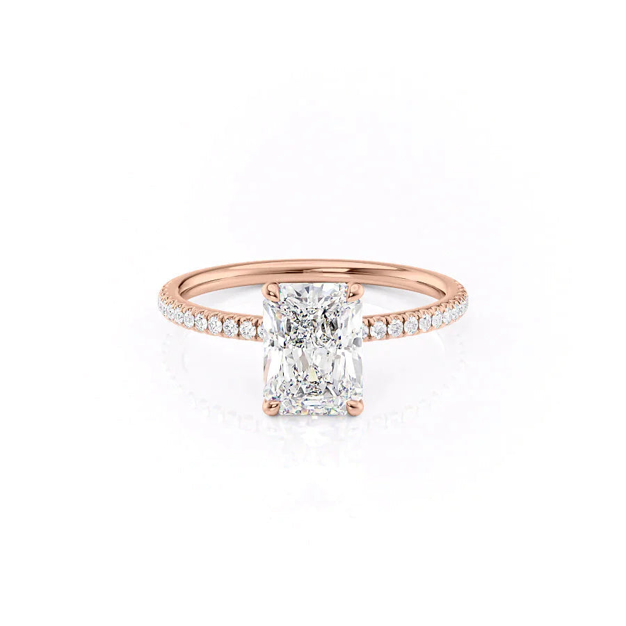 The Pave Nelly Set  With A 2.5 Carat Radiant 14K Rose Gold Moissanite