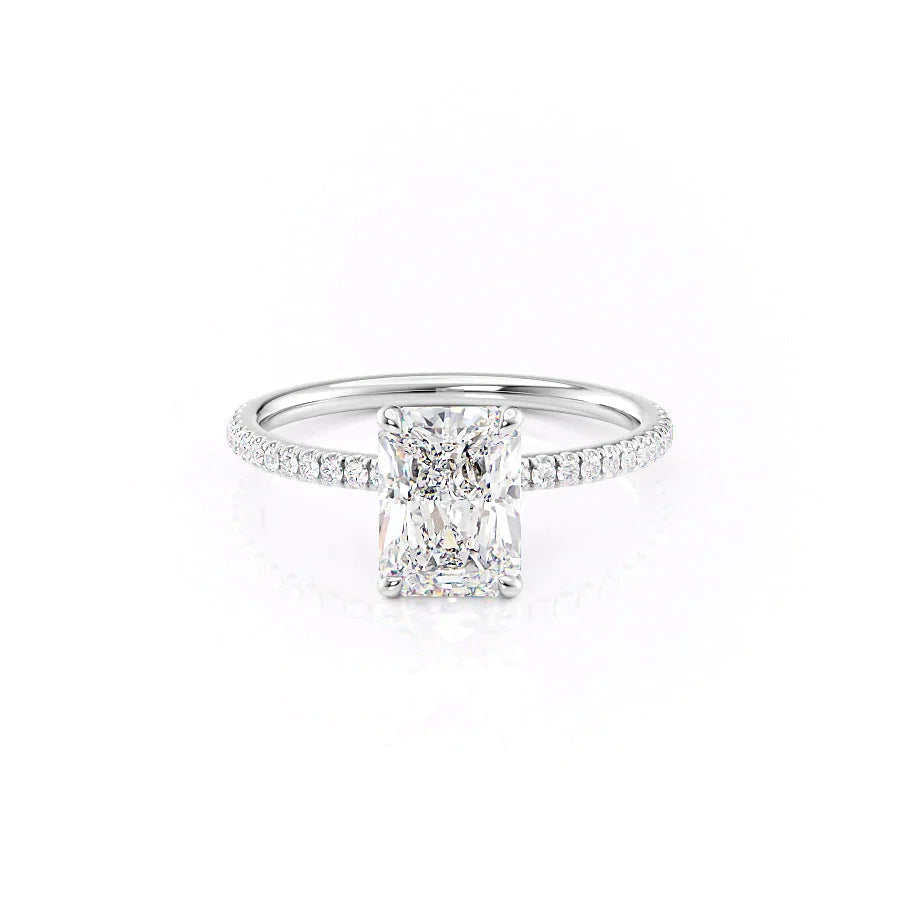 The Pave Nelly Set  With A 1.5 Carat Radiant 14K White Gold Moissanite