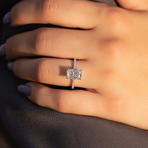 The Pave Nelly Set  With A 4.5 Carat Radiant 14K White Gold Moissanite