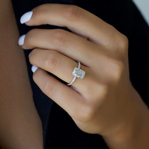 The Nelly Set  With A 5 Carat Radiant 18K White Gold Moissanite