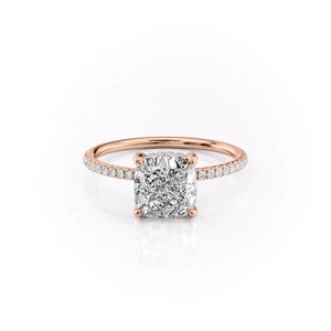 The Pave Crown Kamellie Set With A 3 Carat Cushion 14K Rose Gold Lab Diamond