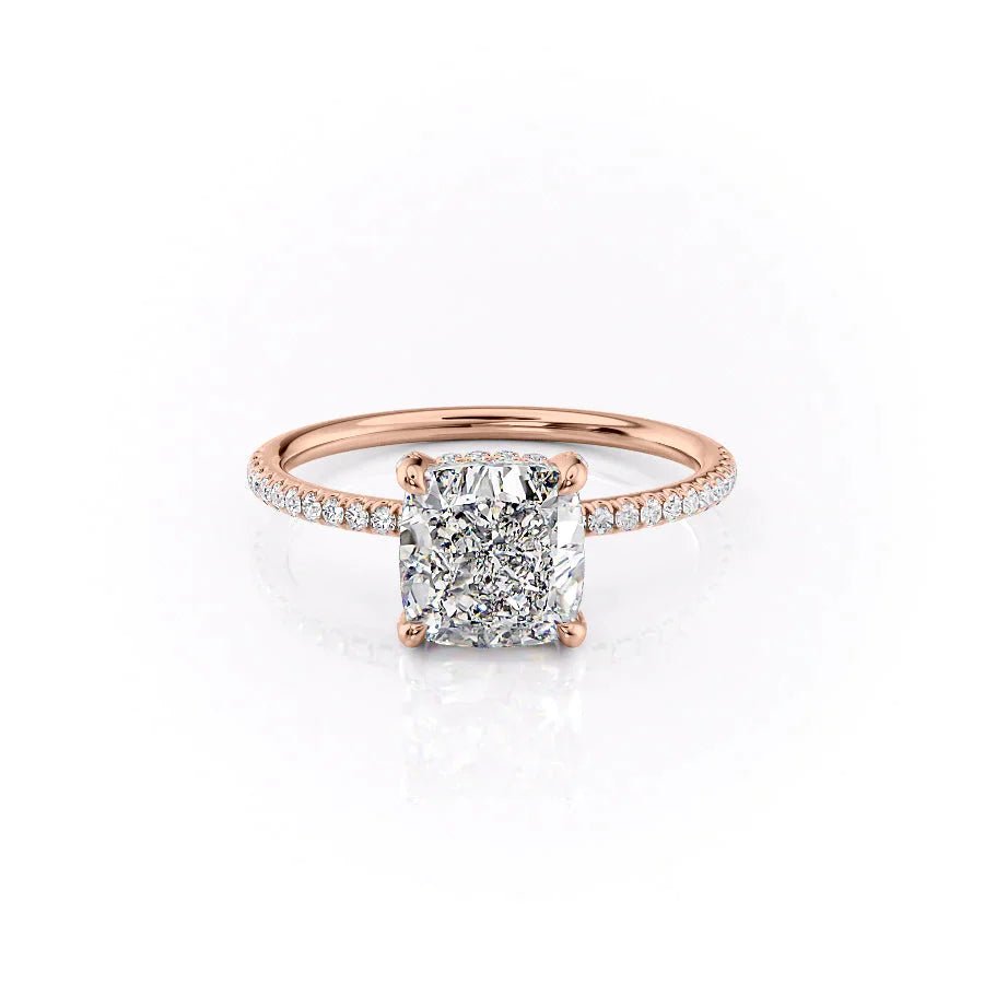 The Pave Crown Kamellie Set With A 1 Carat Cushion 14K Rose Gold Lab Diamond