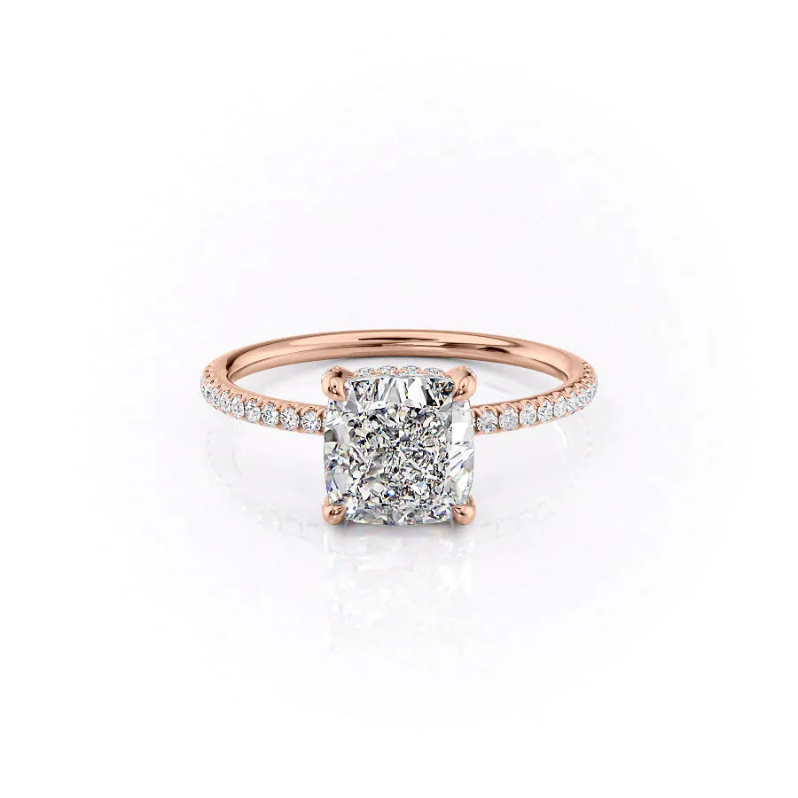The Crown Kamellie Set With A 1.5 Carat Cushion 14K Rose Gold Lab Diamond