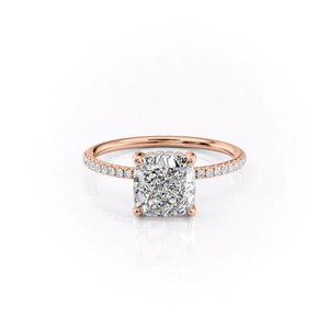 The Pave Crown Kamellie Set  With A 4.5 Carat Cushion 14K Rose Gold Moissanite