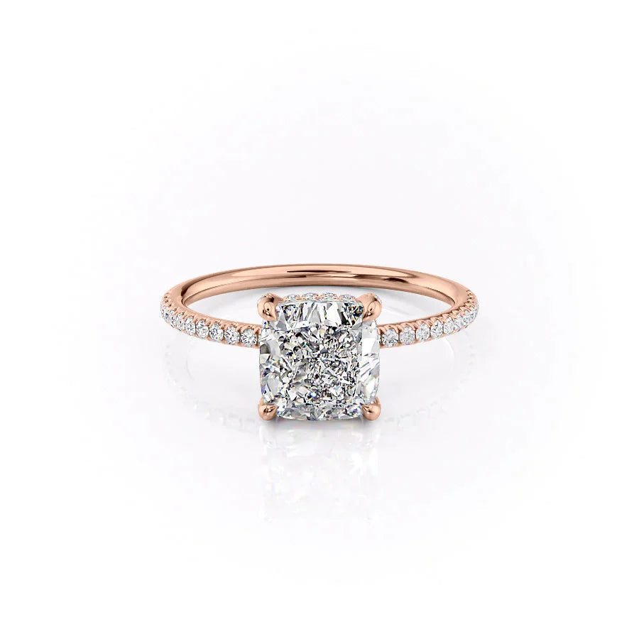 The Pave Crown Kamellie Set  With A 2 Carat Cushion 14K Rose Gold Moissanite