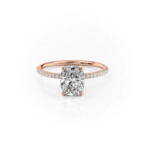 The Pave Crown Kamellie Set With A 1.5 Carat E. Cushion 14K Rose Gold Lab Diamond