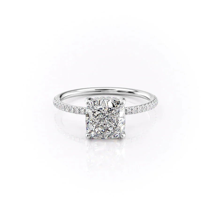 The Pave Crown Kamellie Set With A 3 Carat Cushion 14K White Gold Lab Diamond