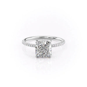The Pave Crown Kamellie Set  With A 2.5 Carat Cushion 14K White Gold Moissanite