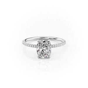 The Pave Crown Kamellie Set With A 1.5 Carat E. Cushion 14K White Gold Lab Diamond