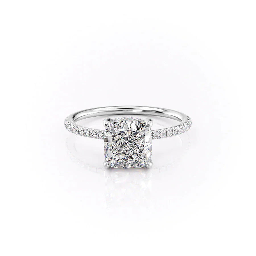 The Pave Crown Kamellie Set  With A 2 Carat Cushion 14K White Gold Moissanite