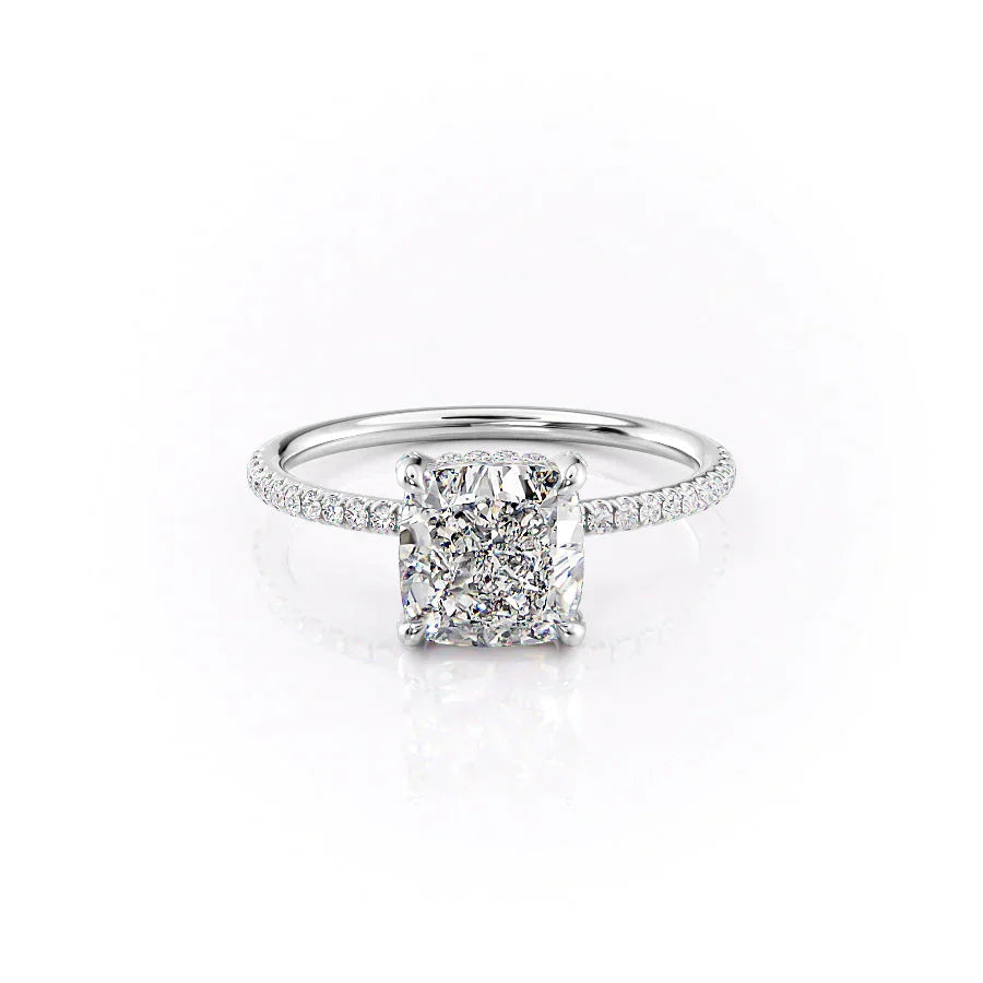 The Crown Kamellie Set With A 3 Carat Cushion 14K White Gold Lab Diamond