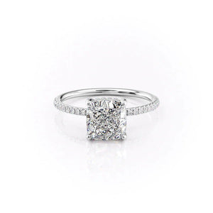 The Pave Crown Kamellie Set With A 1 Carat Cushion 18K White Gold Lab Diamond