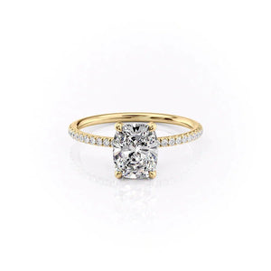 The Pave Crown Kamellie Set With A 1.5 Carat E. Cushion 18K Yellow Gold Lab Diamond
