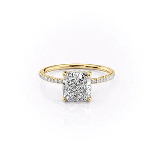 The Pave Crown Kamellie Set With A 1.5 Carat Cushion 18K Yellow Gold Lab Diamond