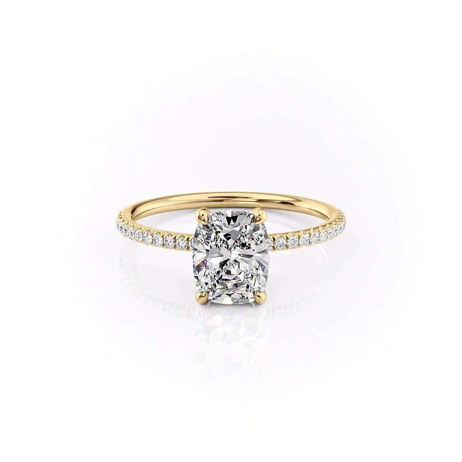 The Pave Crown Kamellie Set With A 1 Carat E. Cushion 18K Yellow Gold Lab Diamond