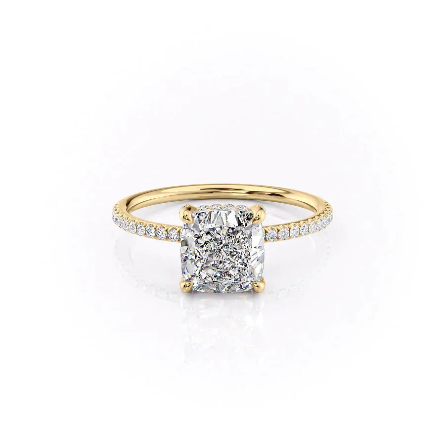 The Crown Kamellie Set With A 1 Carat Cushion 18K Yellow Gold Lab Diamond